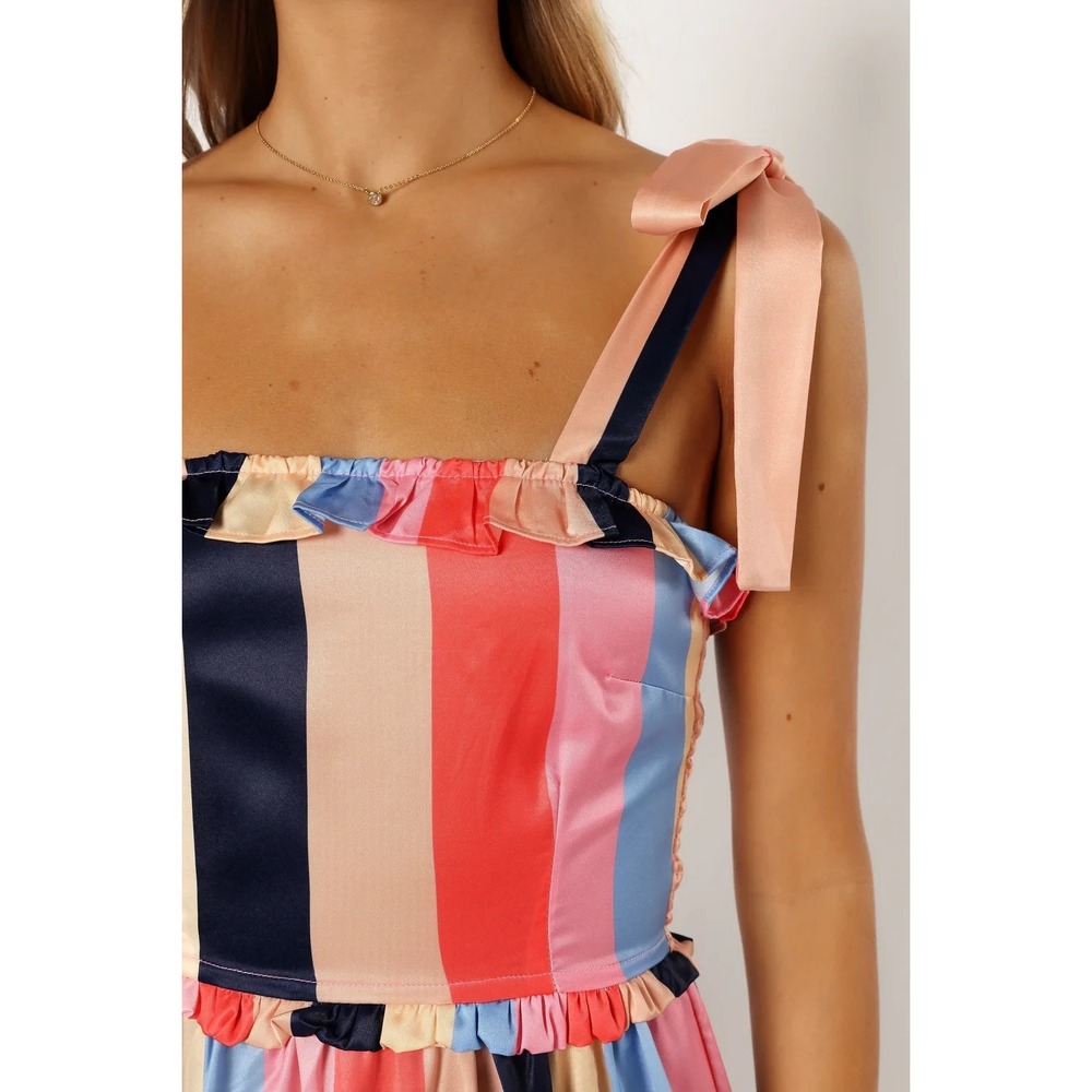 Petal + Pup Multicolored Striped Satin Smocked Back "Cobella" Maxi Dress 6 NWT - Picture 4 of 16